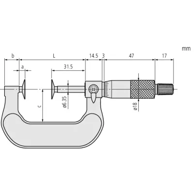 Дисковый микрометр, диски из закаленной стали 0–25 мм, диск = 20 мм 123-101 Mitutoyo