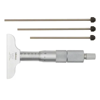 Depth Micrometer, Interchangeable Rods 0-75mm, 63mm Base 129-110 Mitutoyo