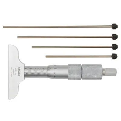 Depth Micrometer, Interchangeable Rods 0-4", 2,5" Base 129-127 Mitutoyo