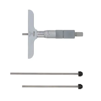 Depth Micrometer, Interchangeable Rods 0-3", 4" Base 129-130 Mitutoyo