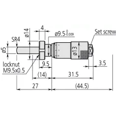 Micrometer Head, Small Standard Type 0-13 mm, 0,01mm, Spherical, with Clamp Nut