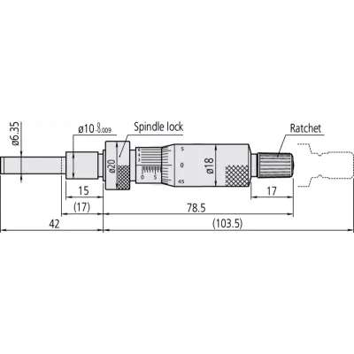 Micrometer Head, Medium-sized Standard 0-1", Spindle Lock, 0,0001" 150-215 Mitutoyo