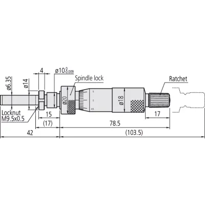 Микрометрическая головка, стандарт среднего размера 0–1", зажимная гайка, фиксатор шпинделя 150-214 Mitutoyo