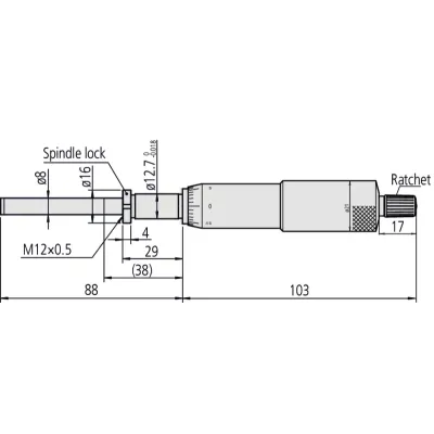 Microm. Head, Heavy Duty, 8 mm Spindle 0-2", Clamp Nut 151-271 Mitutoyo